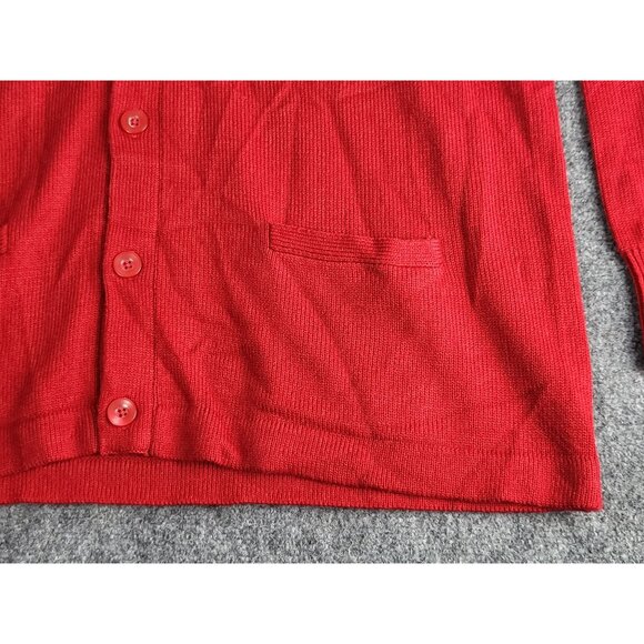 Vintage 80's Uniform Mills Cardigan Sweater Men Sz XL Red V NECK Knit USA Office - Picture 5 of 10